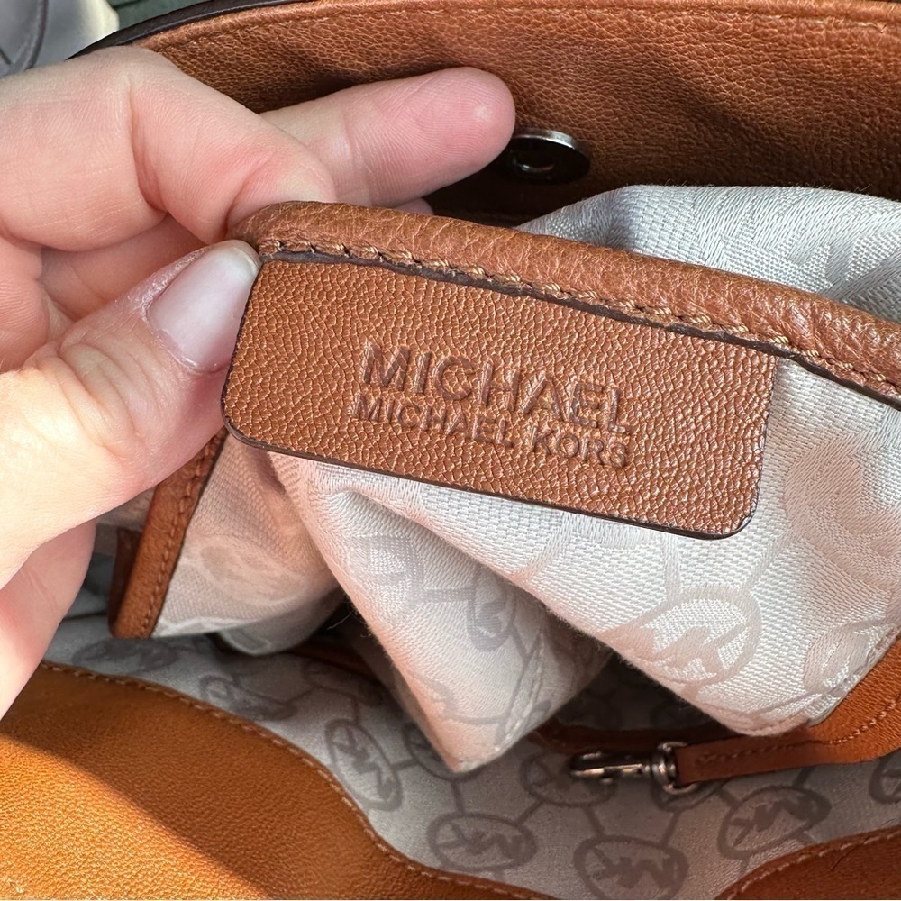 Michael Michael Kors deep Caramel Leather Hamilton Large Tote Bag Purse - Picture 7 of 8